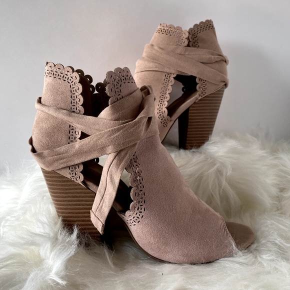 Just For Fun Scalloped Open Toe Bootie 